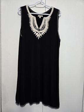 Max Studio Sleeveless Tunic Dress Black Crochet Neck Boho Stretch 2X